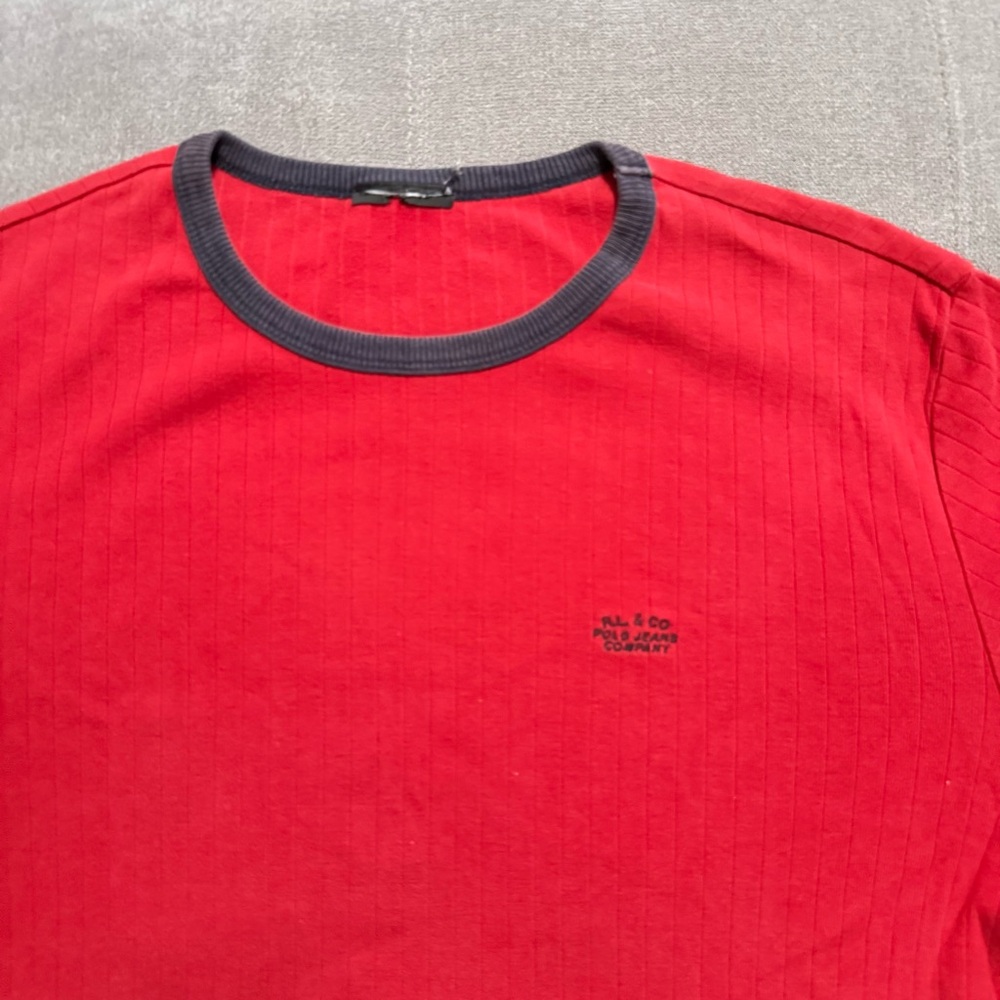 Vintage Y2K Polo Jeans Co Ralph Lauren Red Ribbed Knit Ringer Mens T-Shirt 2000s - Picture 7 of 10